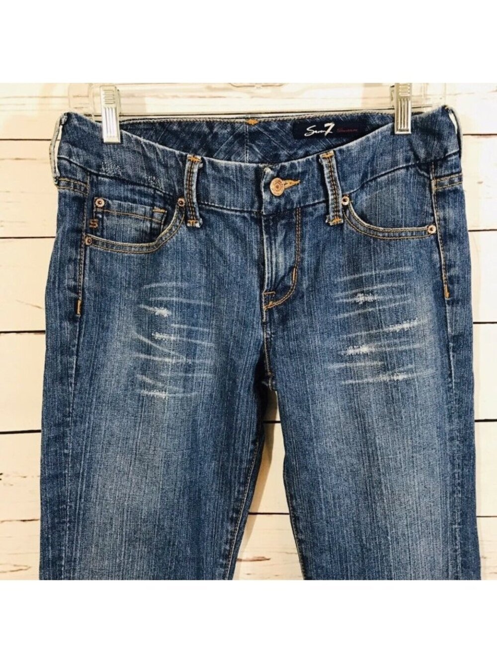 Seven 7 Womens Bootcut Distressed Blue Denim Jeans Size 10